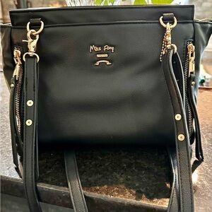 Black Leather Crossbody Diaper Bag